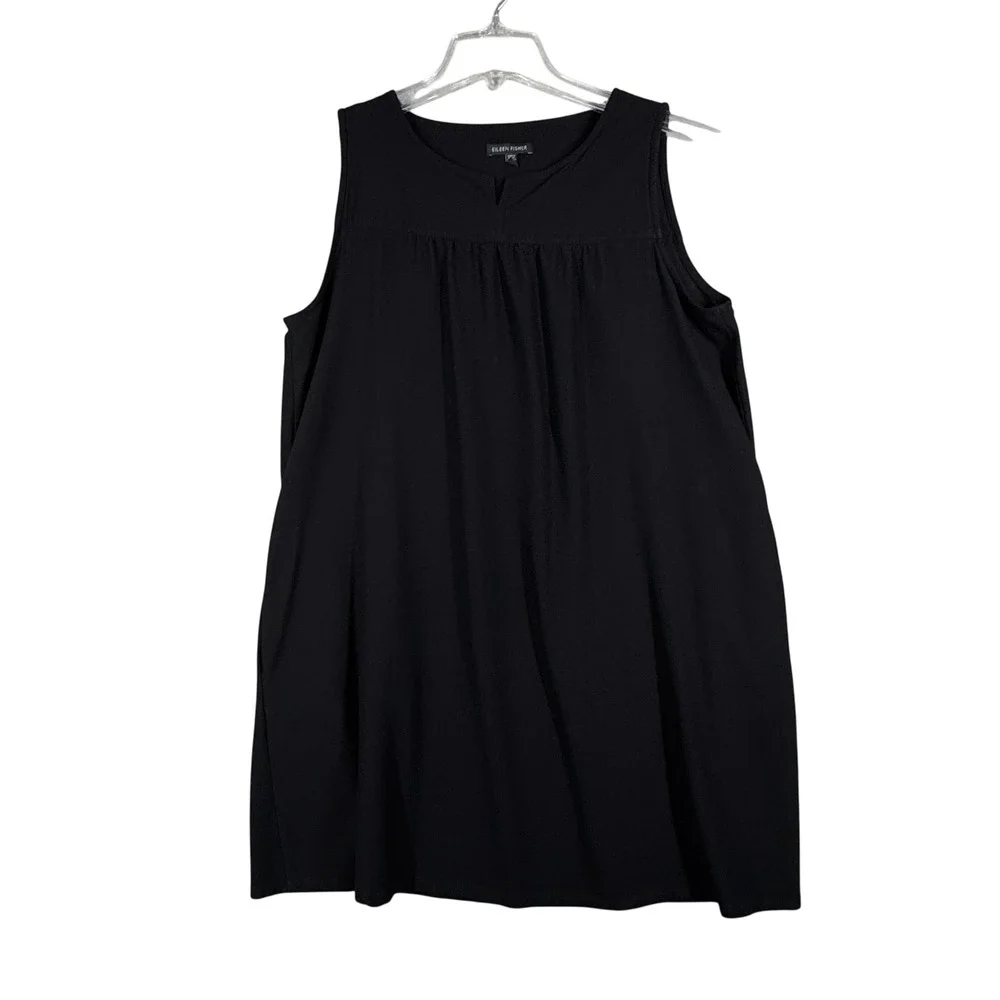 Eileen Fisher Dress Black‎ Sleeveless Pockets Casual Neutral Minimalist Size M - Picture 2 of 12
